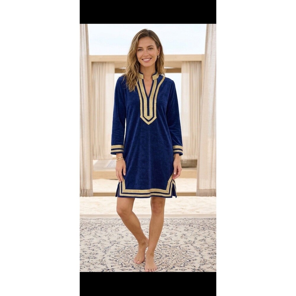 Cabana Life Navy Blue Velvet Caftan Tunic - Size Small - Excellent Pre-Owned...